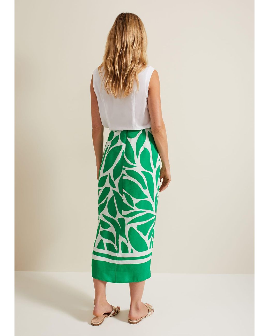 Phase Eight Green Presley Leaf Print Skirt
