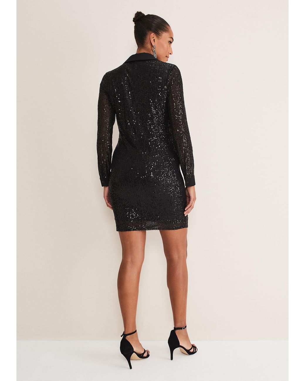 Phase Eight Black Kirsty Ruched Sequin Dress