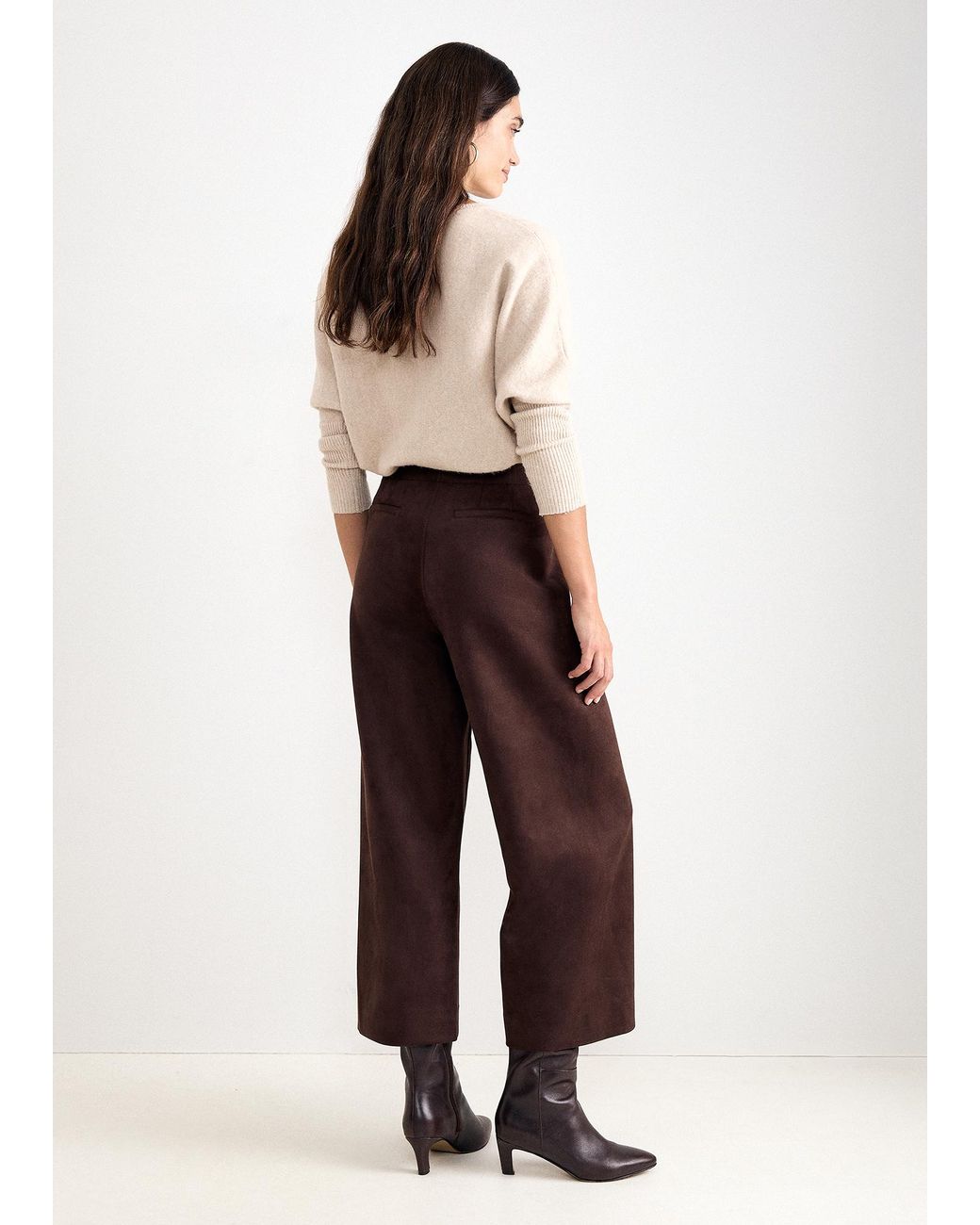 Phase Eight Brown Petite Remi Faux Suede Wide Leg Cropped Trousers