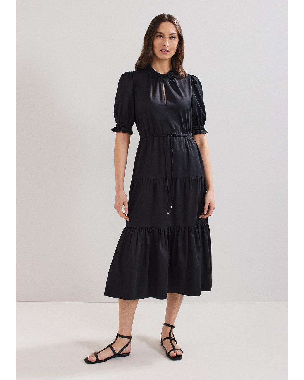 Phase Eight Black Jen Cotton Tiered Midi Dress