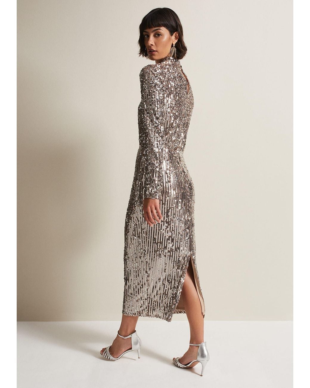 Phase Eight Natural Milani Sequin Pencil Midi Skirt