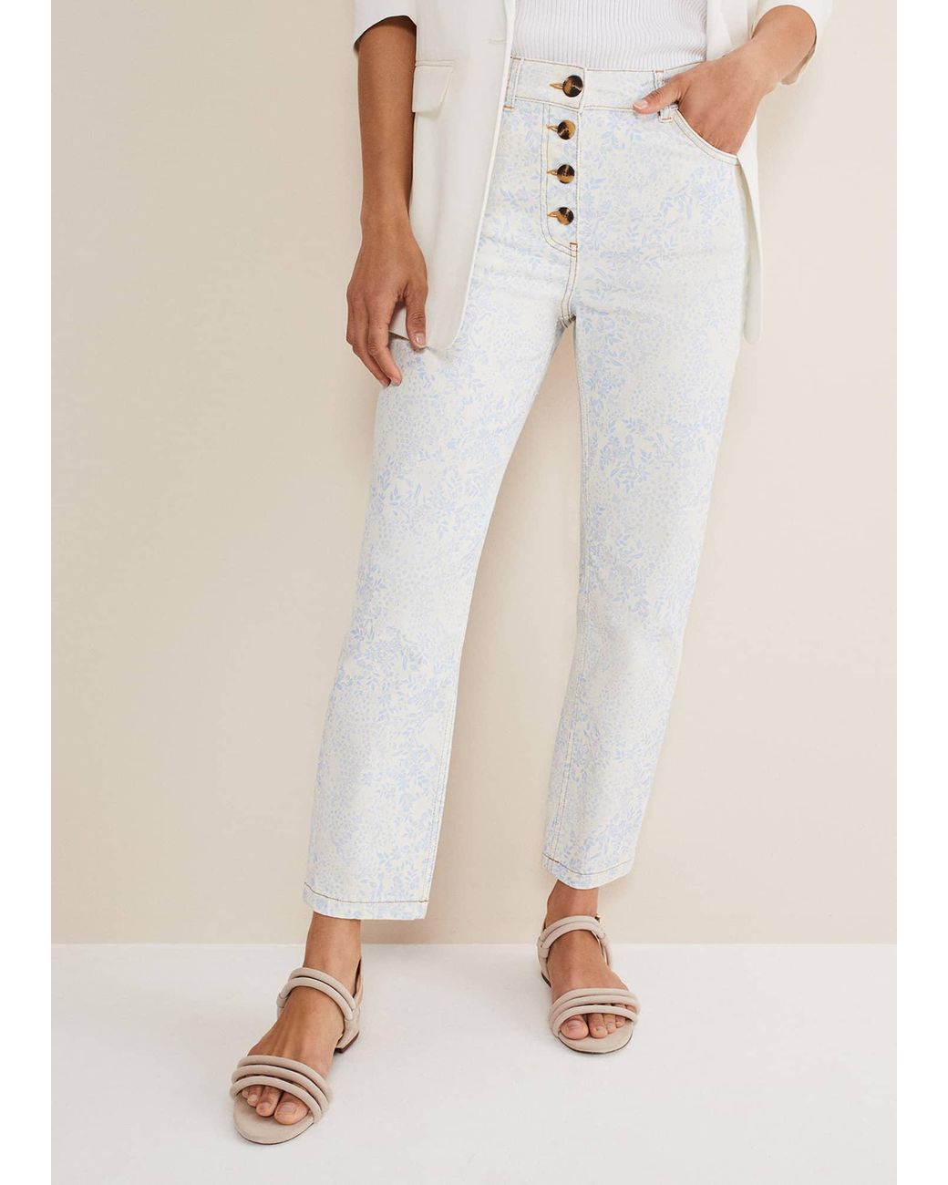 Phase Eight White Cordelia Floral Straight Leg Jeans