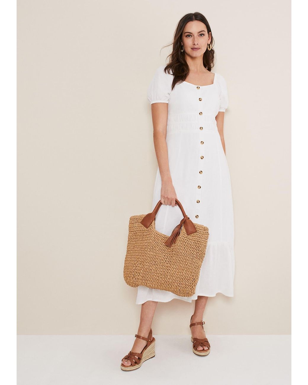 Phase Eight Natural Maribella Linen Midi Dress