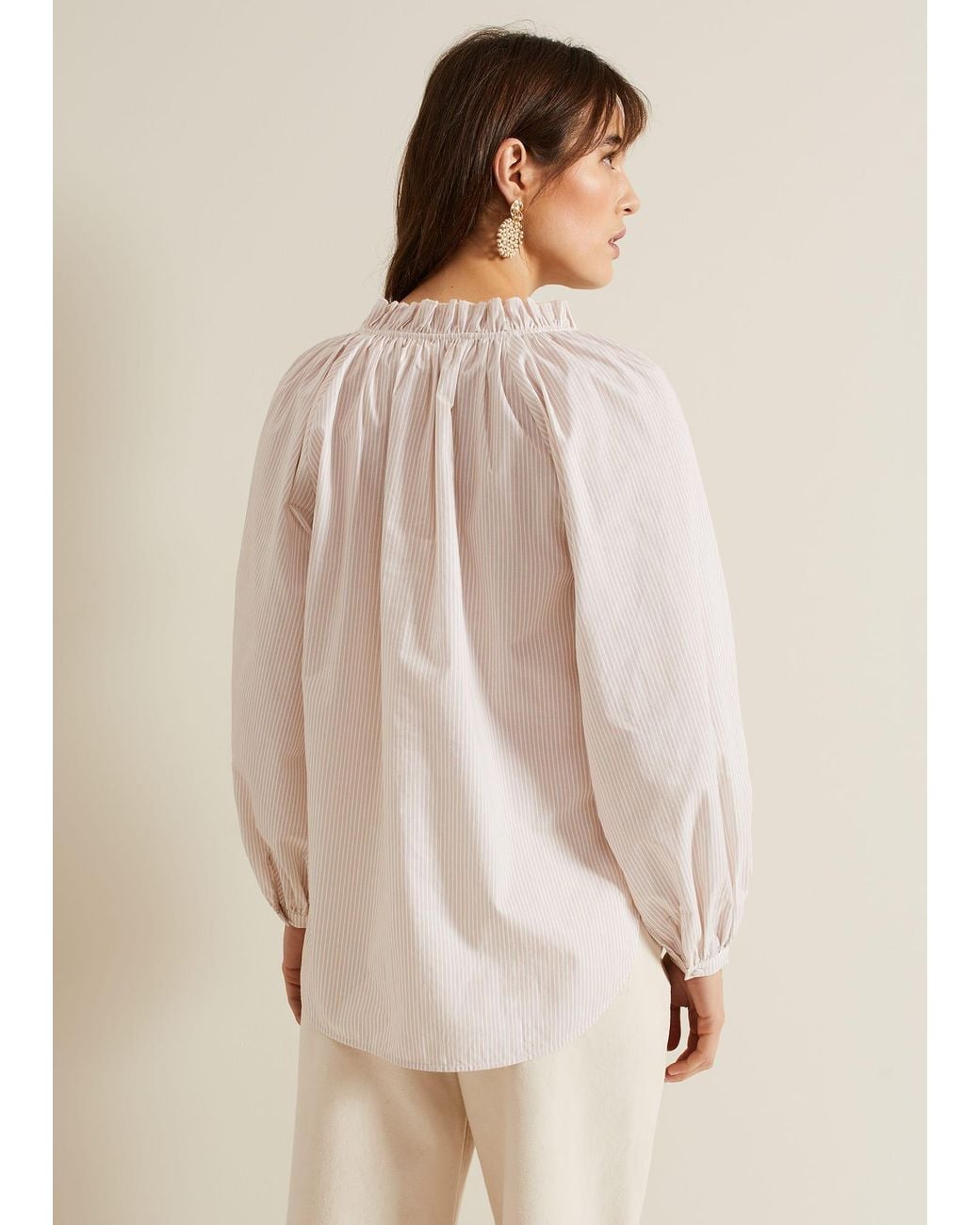Phase Eight Natural Seraphina Stripe Frill Shirt