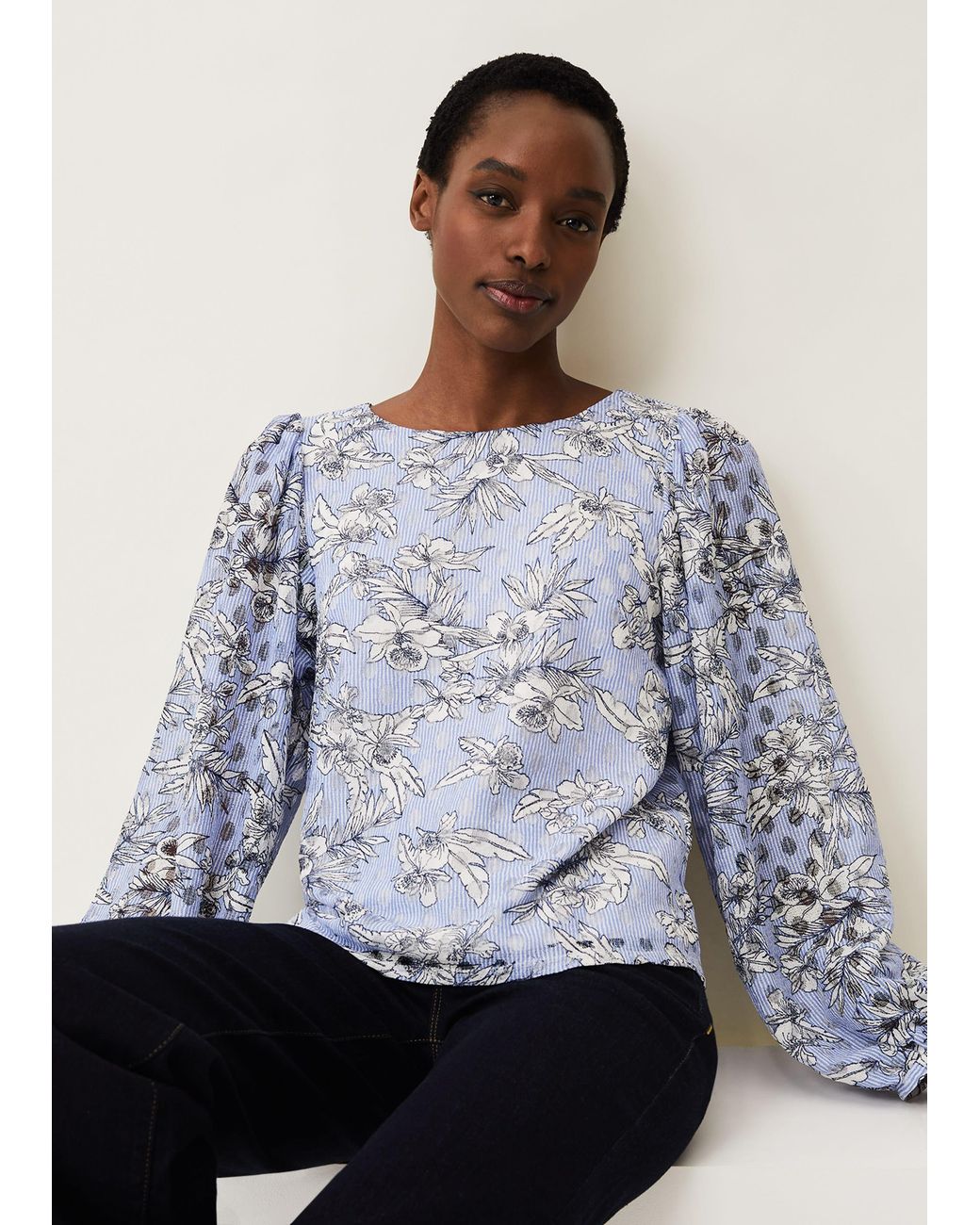 Phase Eight Blue Meribel Floral Print Top