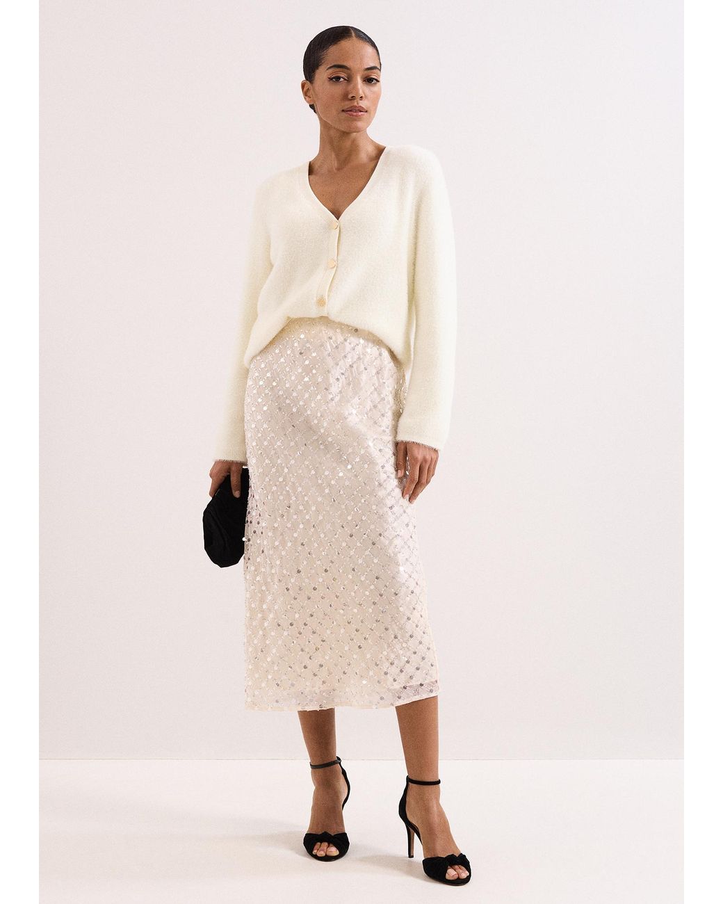 Phase Eight Natural Alma Embellished Pencil Skirt