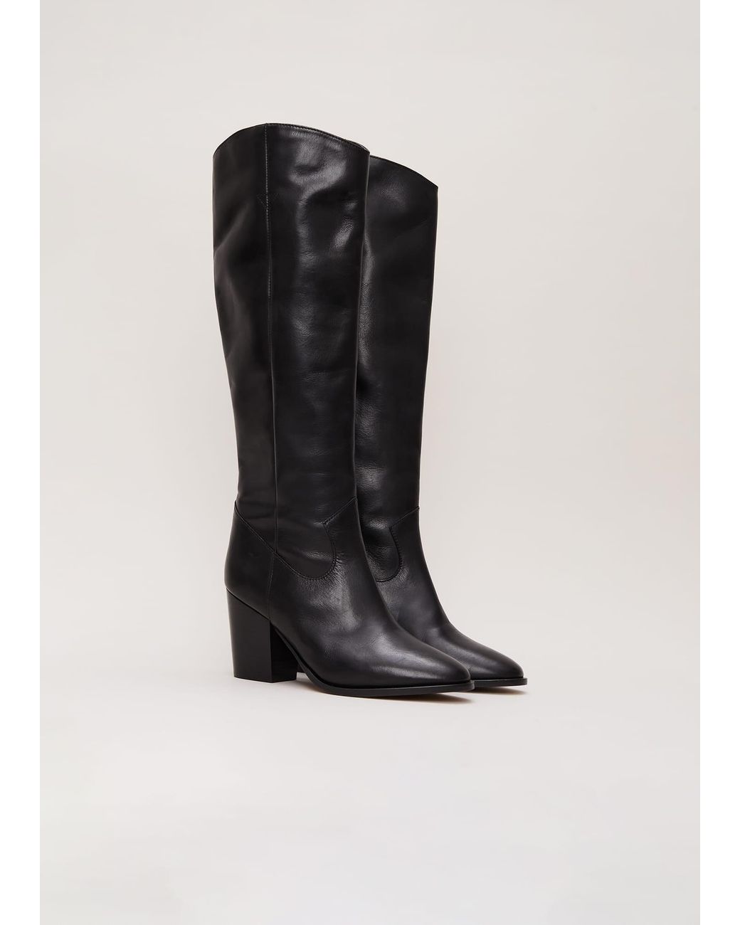 Phase Eight Black Leather Western Knee Boot