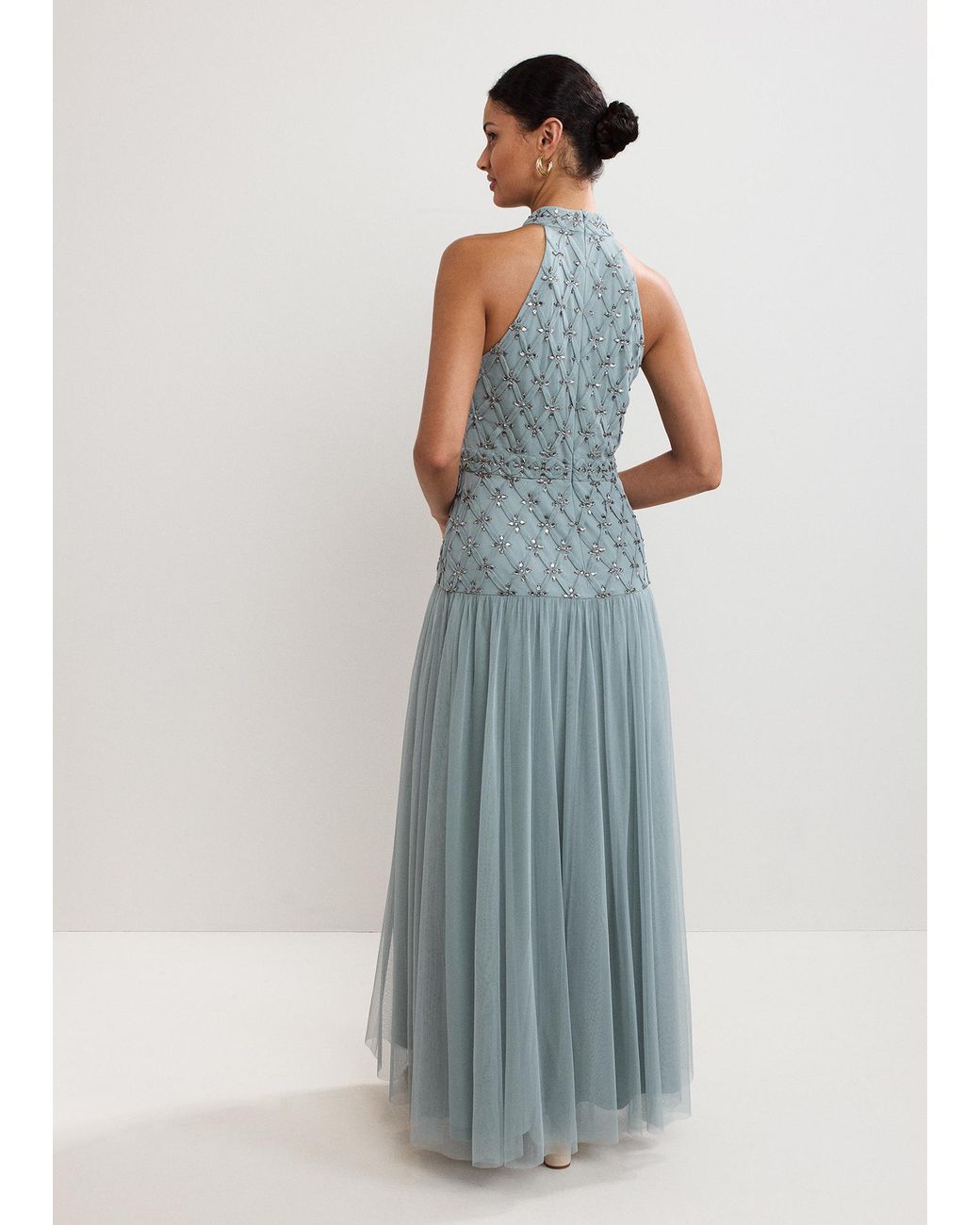 Phase Eight White Nola Dropped Hem Sequin Maxi Dress