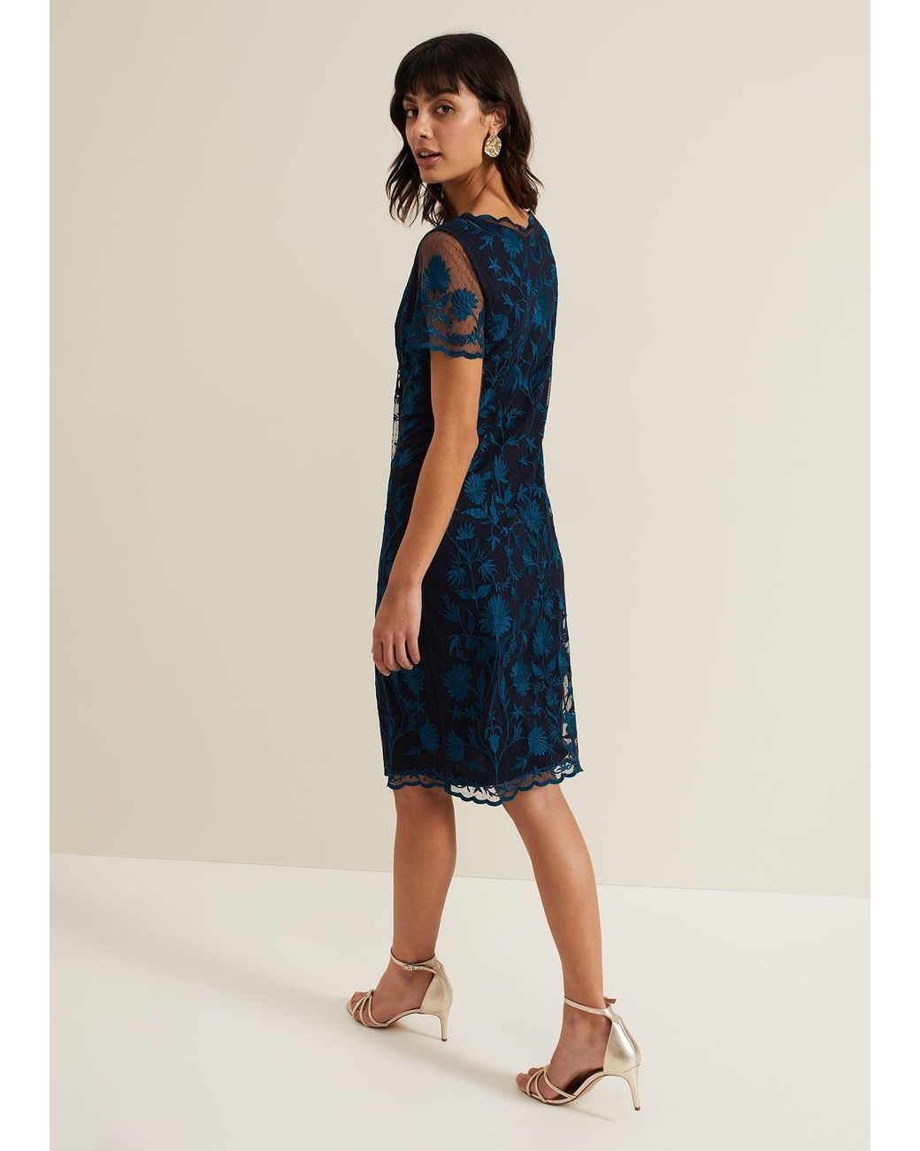 Phase Eight Blue Shelby Embroidered Dress