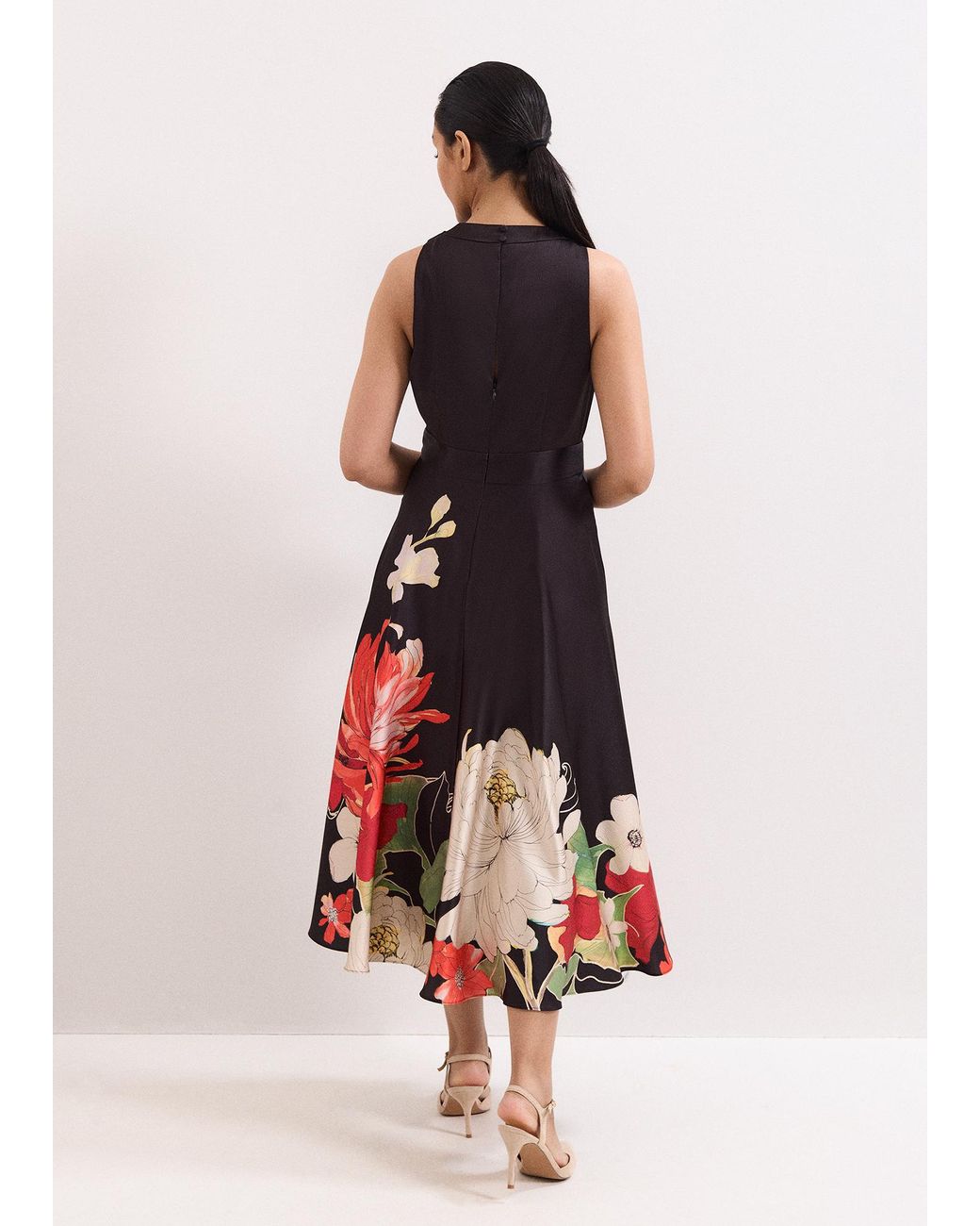 Phase Eight White Petite Cheryl Satin Printed Midi Dress