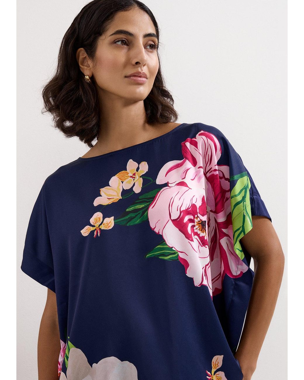 Phase Eight Blue Brianna Woven Front Floral Top