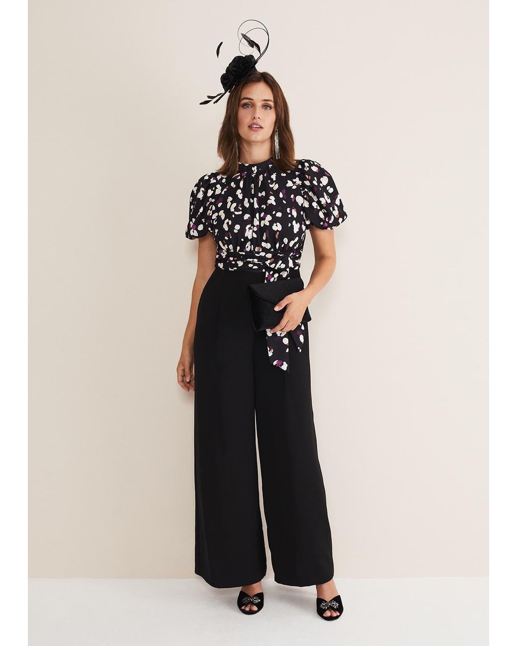Phase Eight Natural Paulina Puff Sleeve Animal Jumpsuit