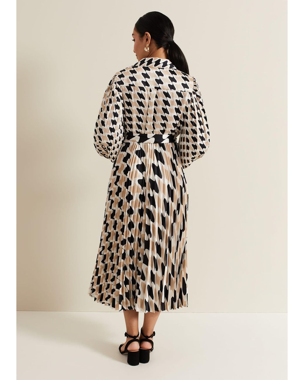 Phase Eight Natural Petite Lyric Geo Pleated Midi Dress