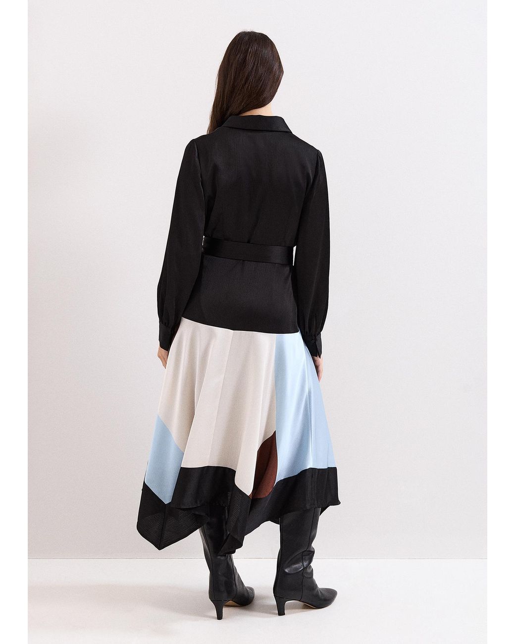 Phase Eight White Samalie Satin Colourblock Hanky Hem Dress