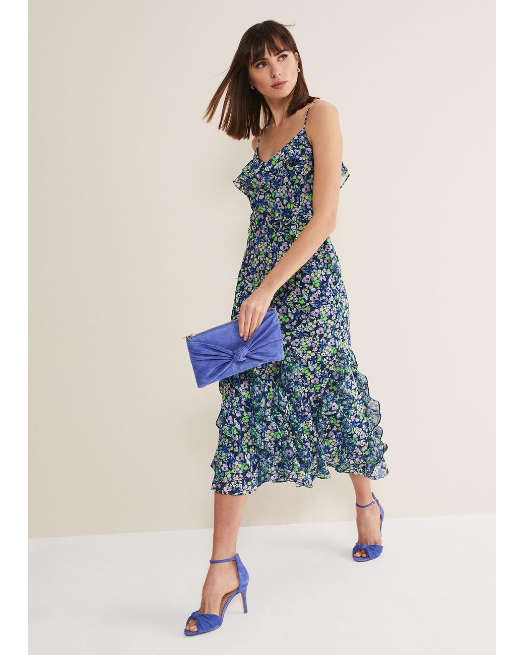 Phase Eight Blue Catira Floral Ruffle Midaxi Dress