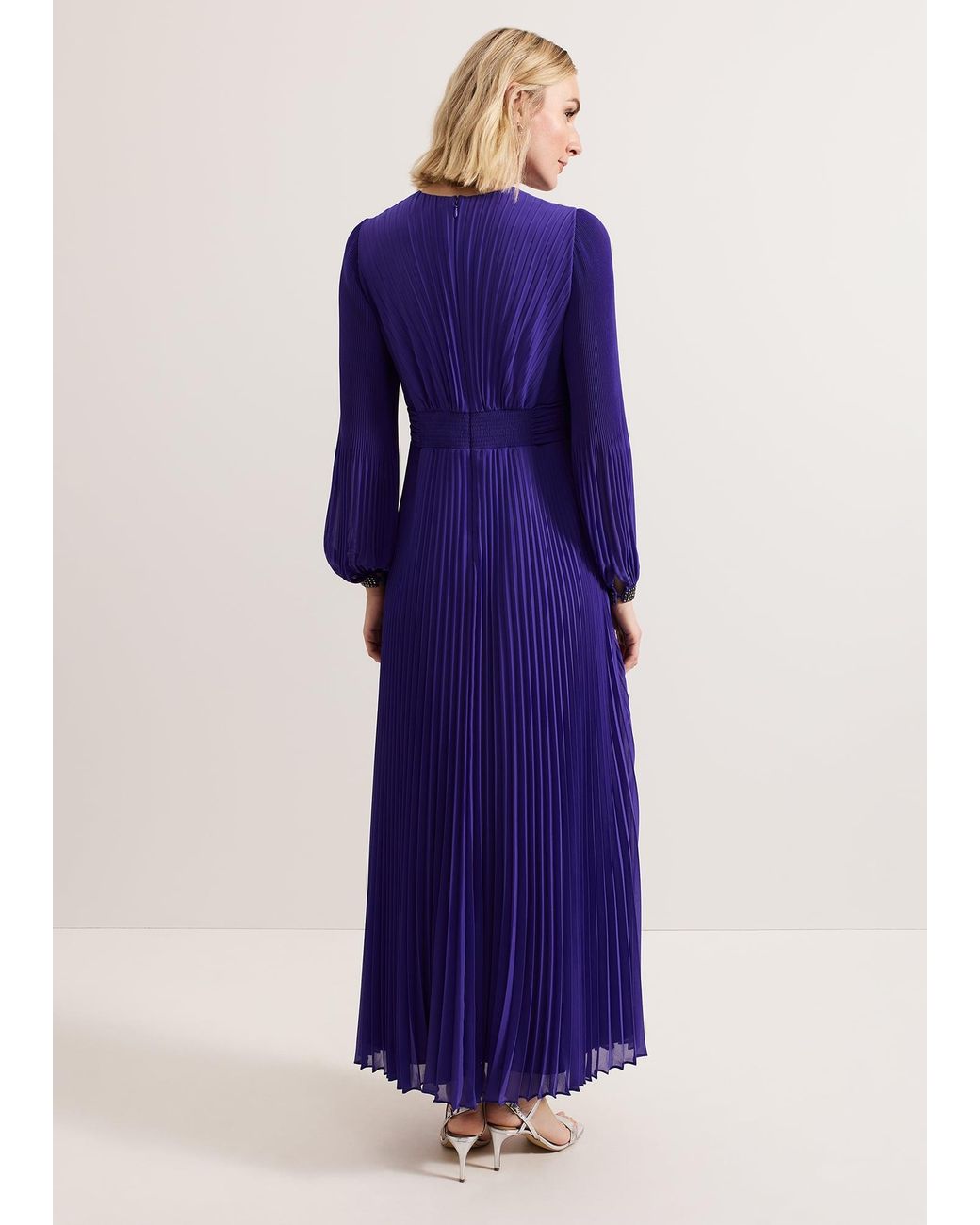Phase Eight Blue Vila Beaded Pleated Maxi Dress