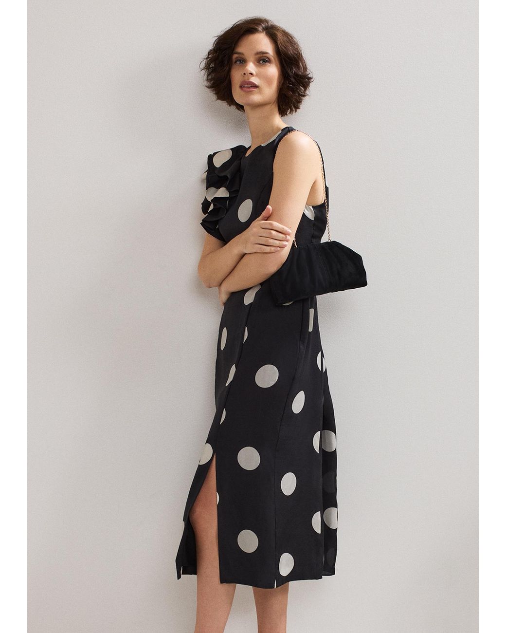 Phase Eight White Joslyne Spot Ruffle Midi Dress