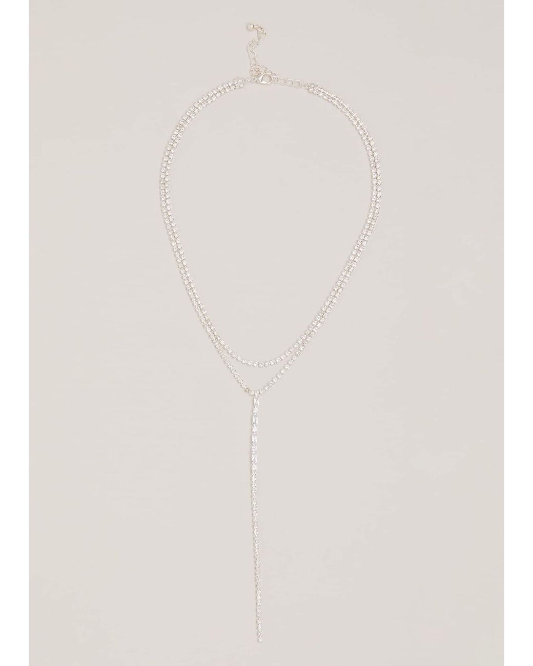 Phase Eight White Sparkle Dangle Lariat Necklace