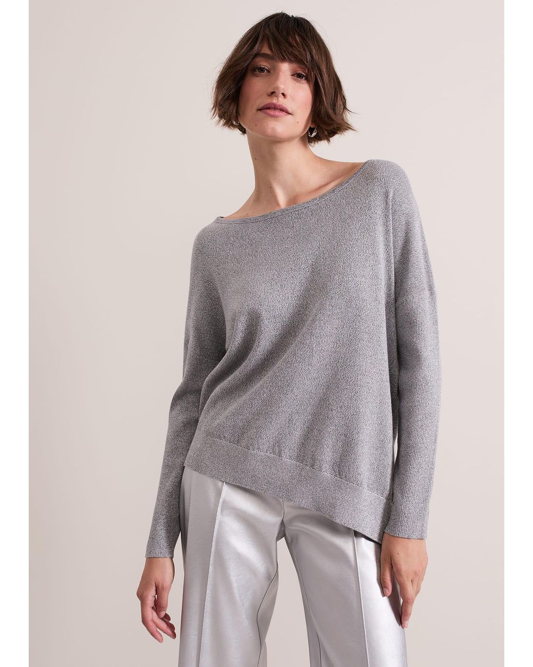Phase Eight Gray Sofia Shimmer Asymetric Jumper