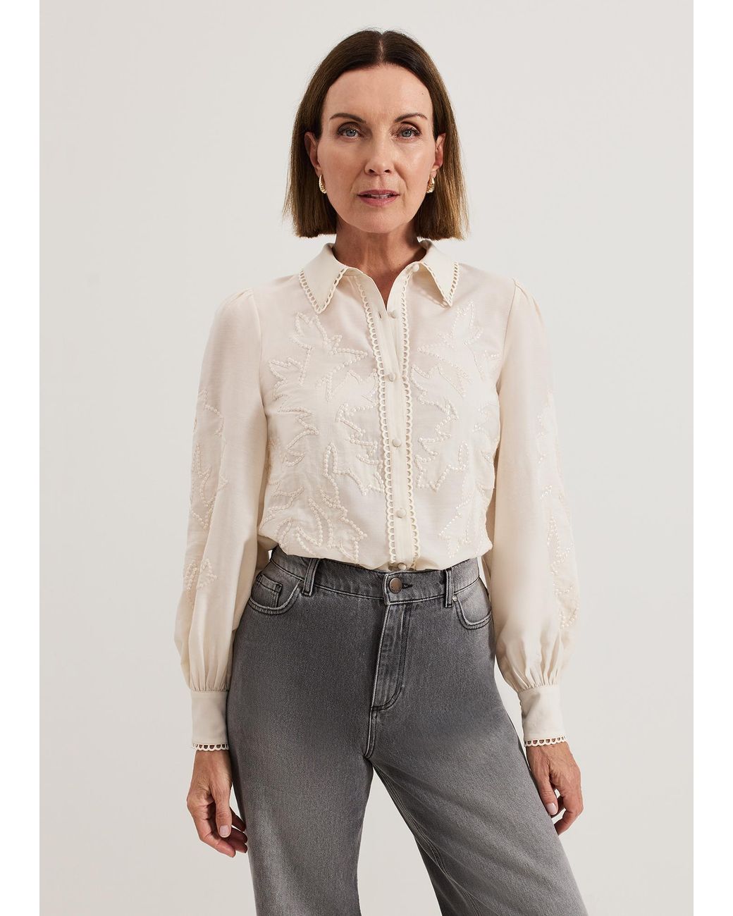 Phase Eight White Aneira Embroidered Sequin Blouse
