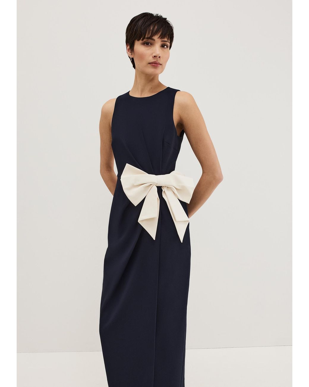 Phase Eight Blue Sophia Bow Trim Midaxi Dress