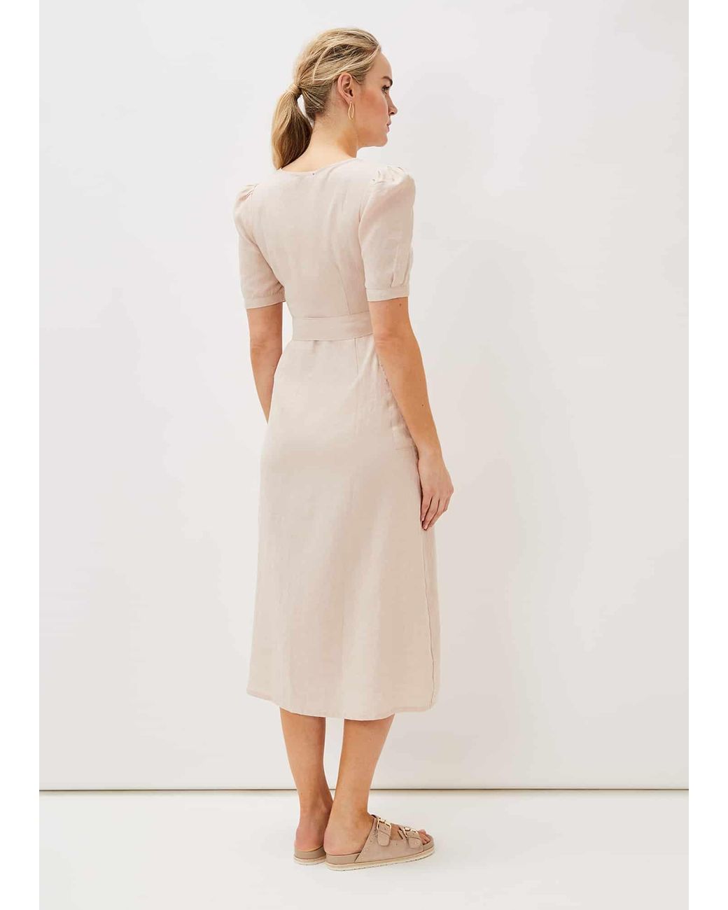 Phase Eight Natural Elletta Square Neck Linen Dress