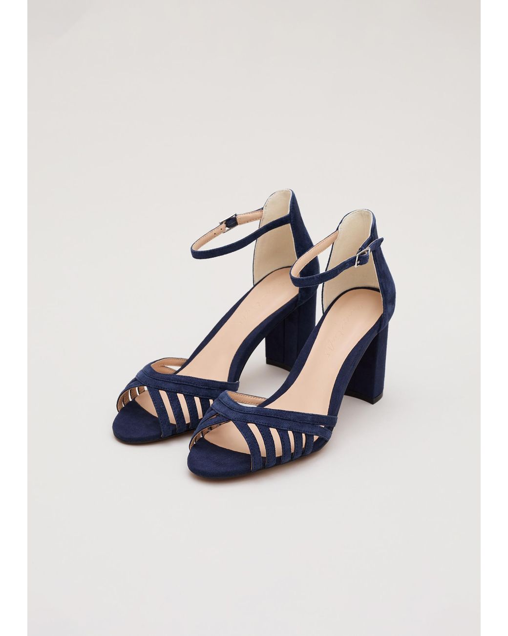 Phase Eight Blue Suede Strappy Block Heel Sandal