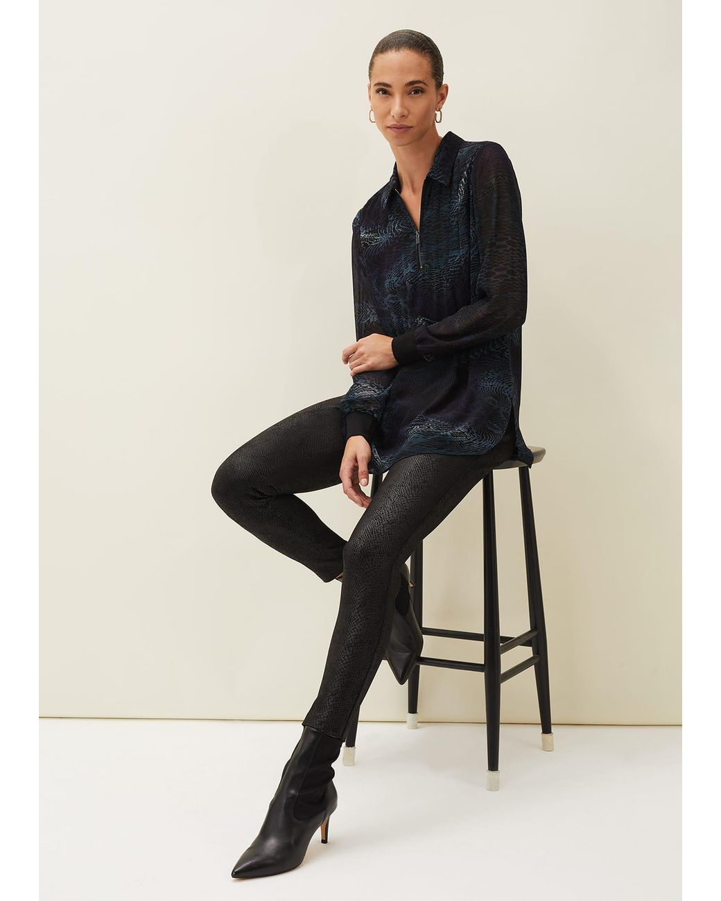 Phase Eight Black Erica Snake Skin Leggings