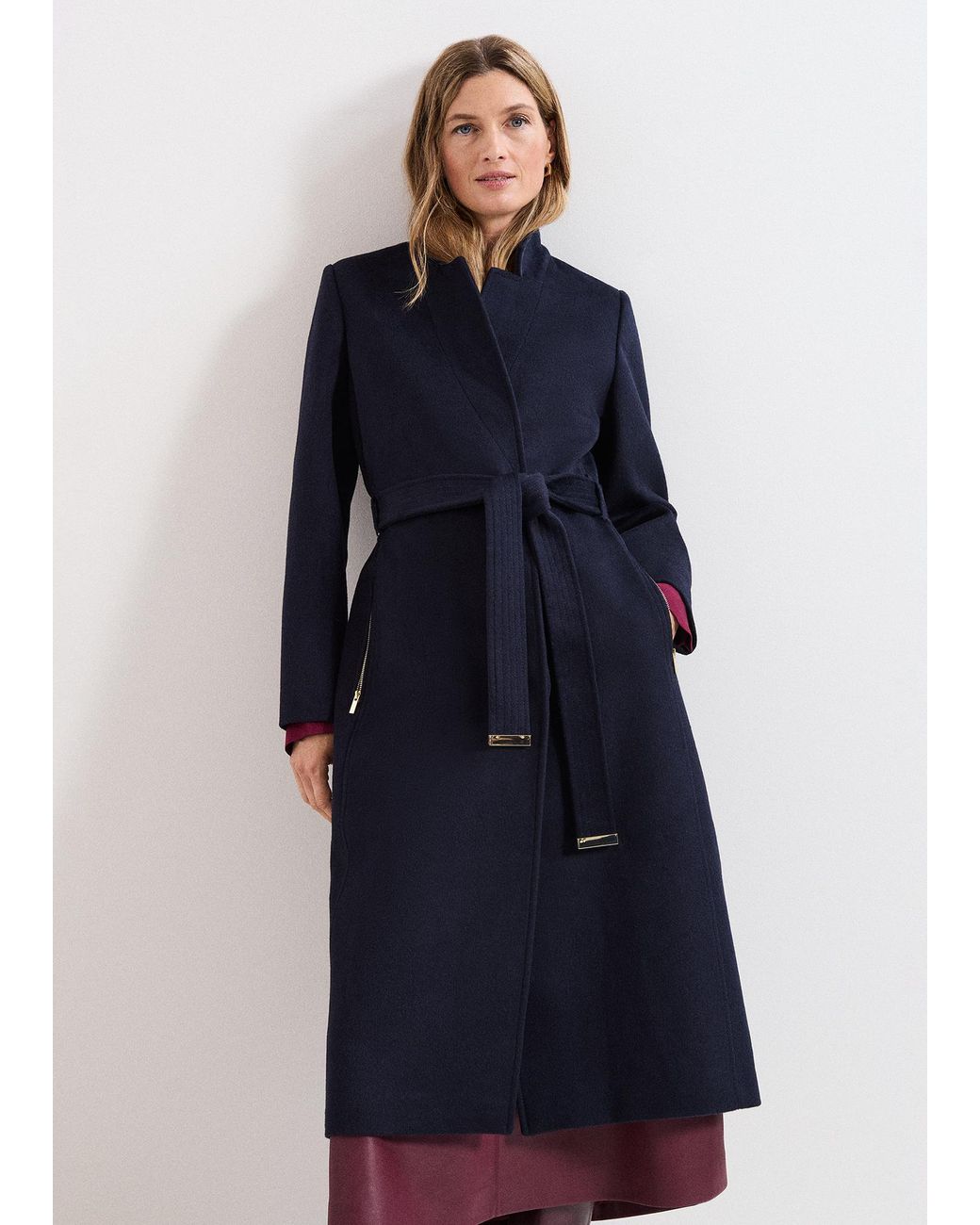 Phase Eight Blue Charlotte High Neck Wool Coat
