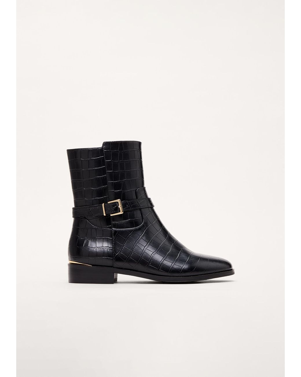 Phase Eight Black Leather Flat Ankle Boots