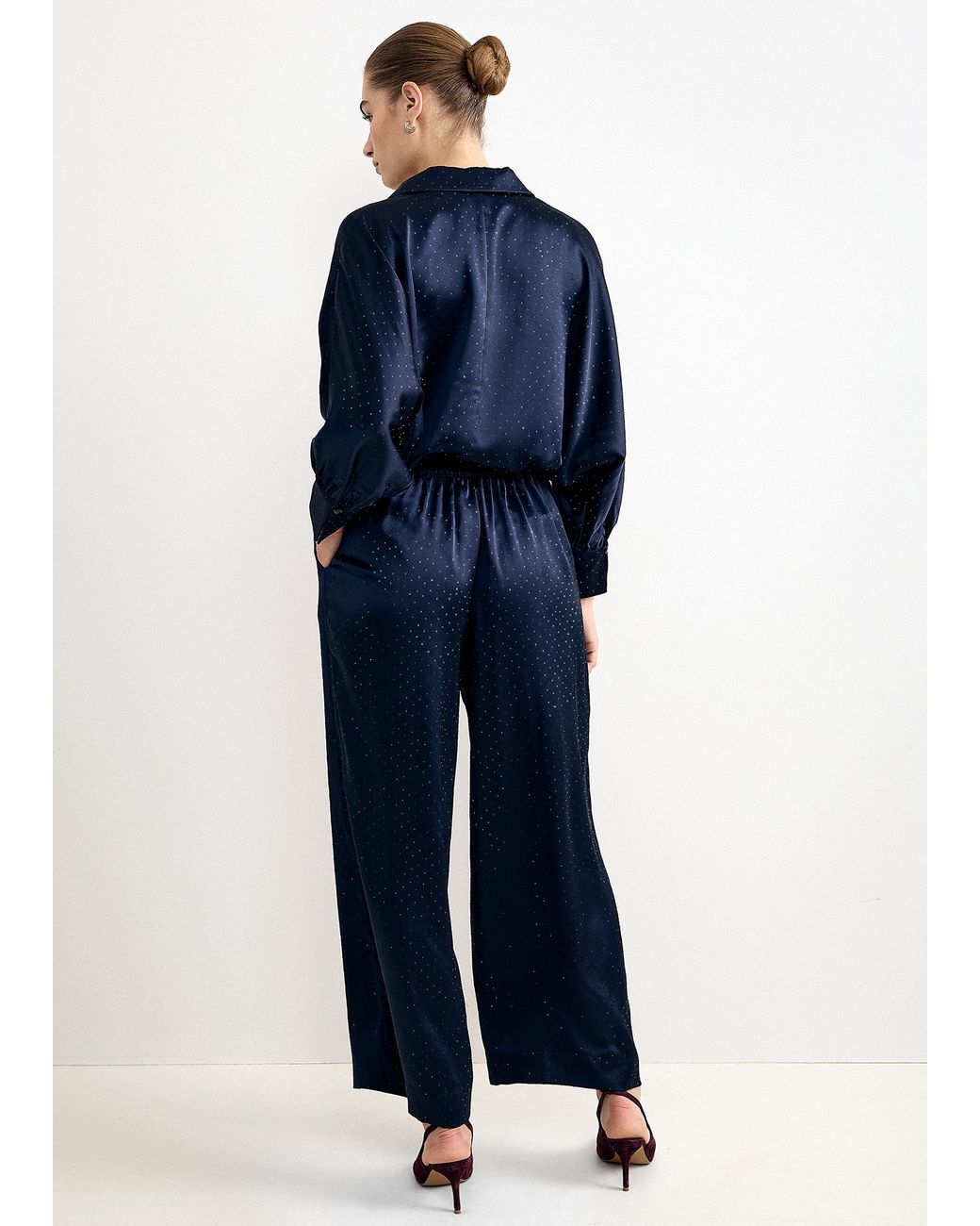 Phase Eight Blue Juliette Embellished Satin Trousers