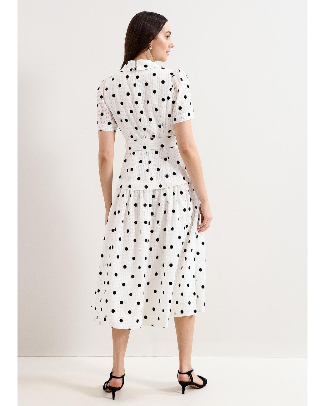Phase Eight White Adele Polka Dot Shirt Midi Dress