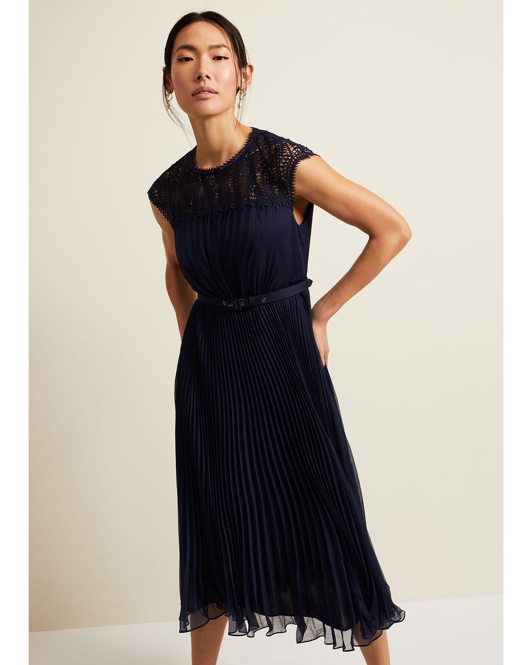 Phase Eight Blue Makaela Pleat Embroidered Dress