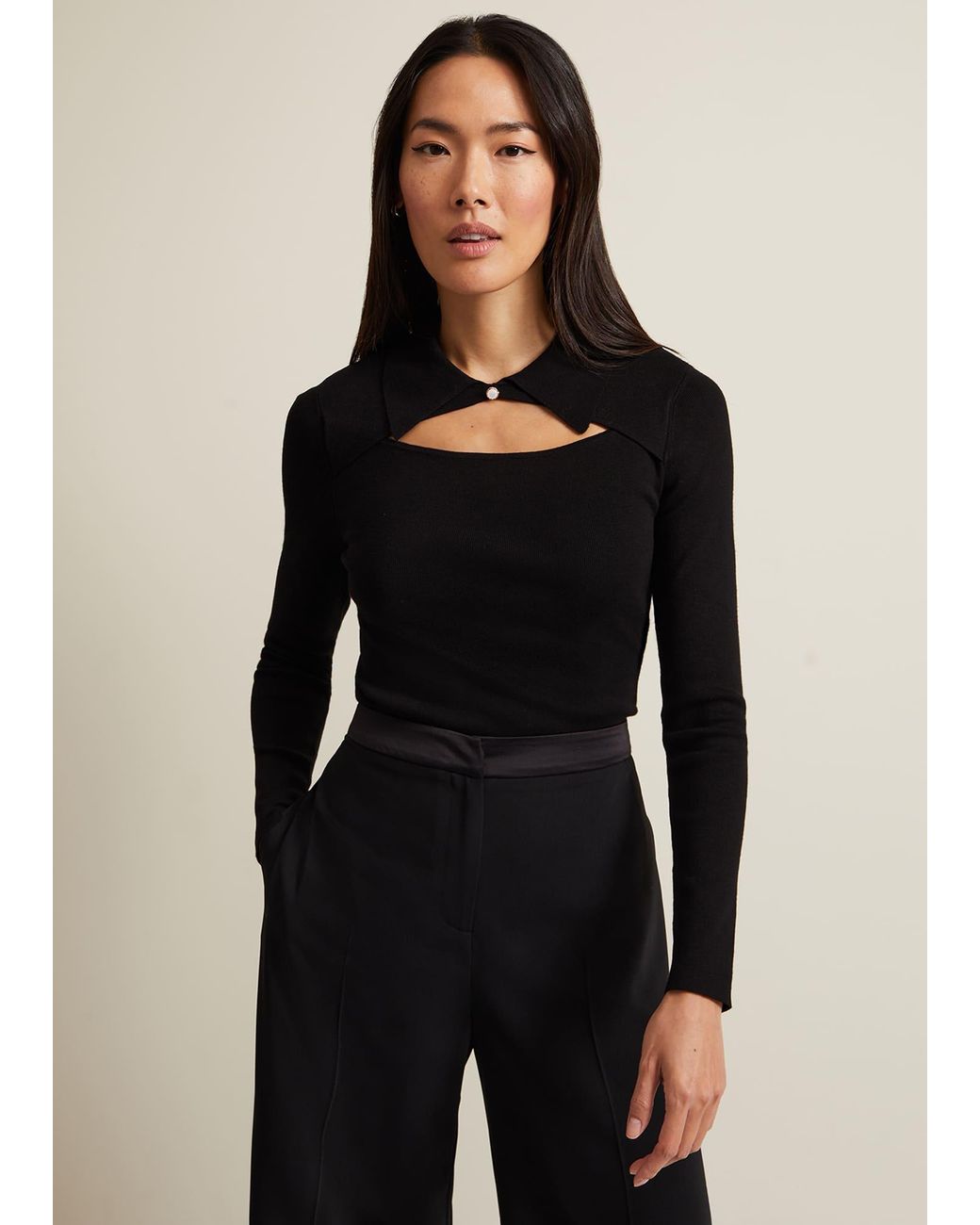 Phase Eight Black Becki Cut Out Collar Jumper