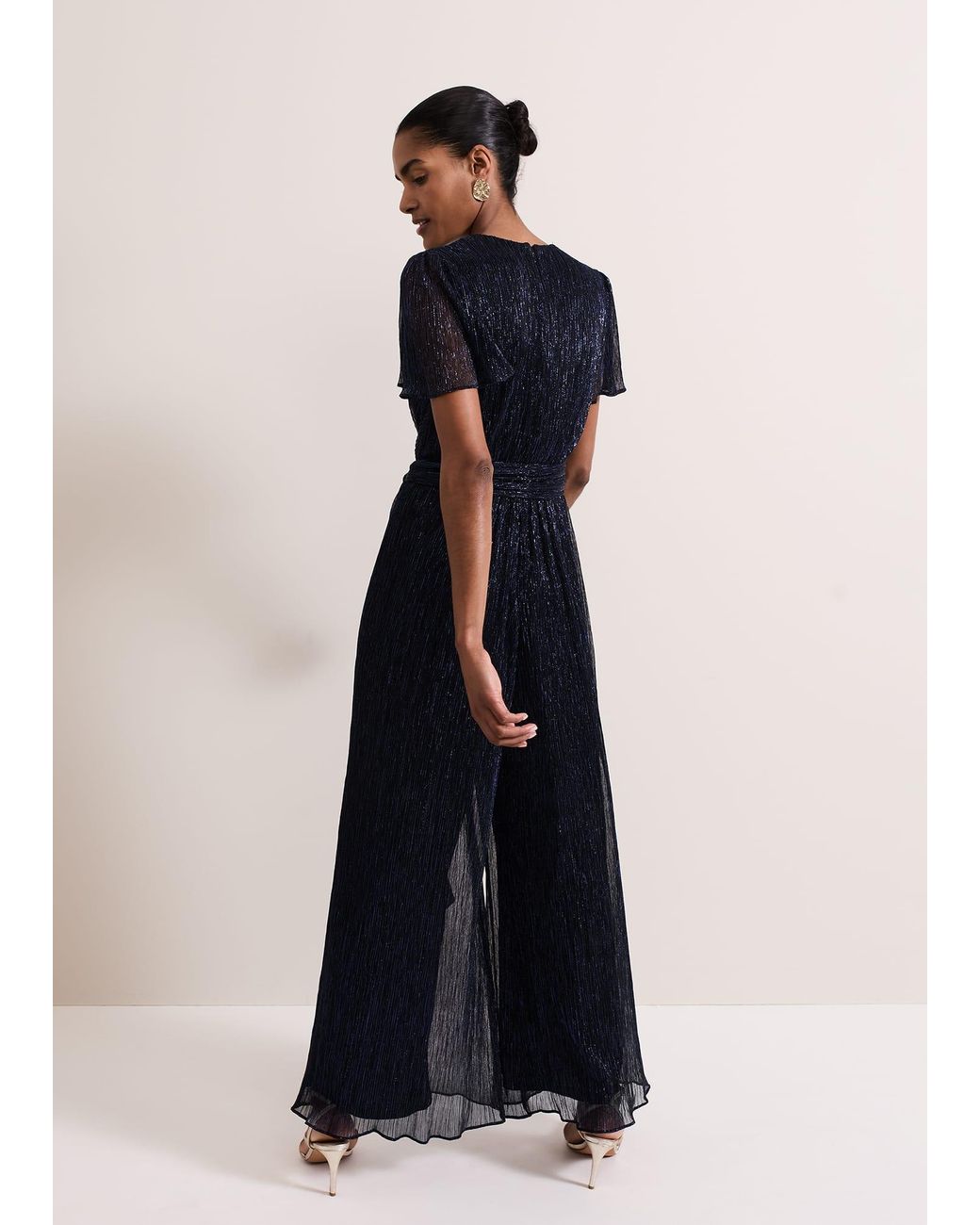 Phase Eight Blue Stella Plisse Jumpsuit