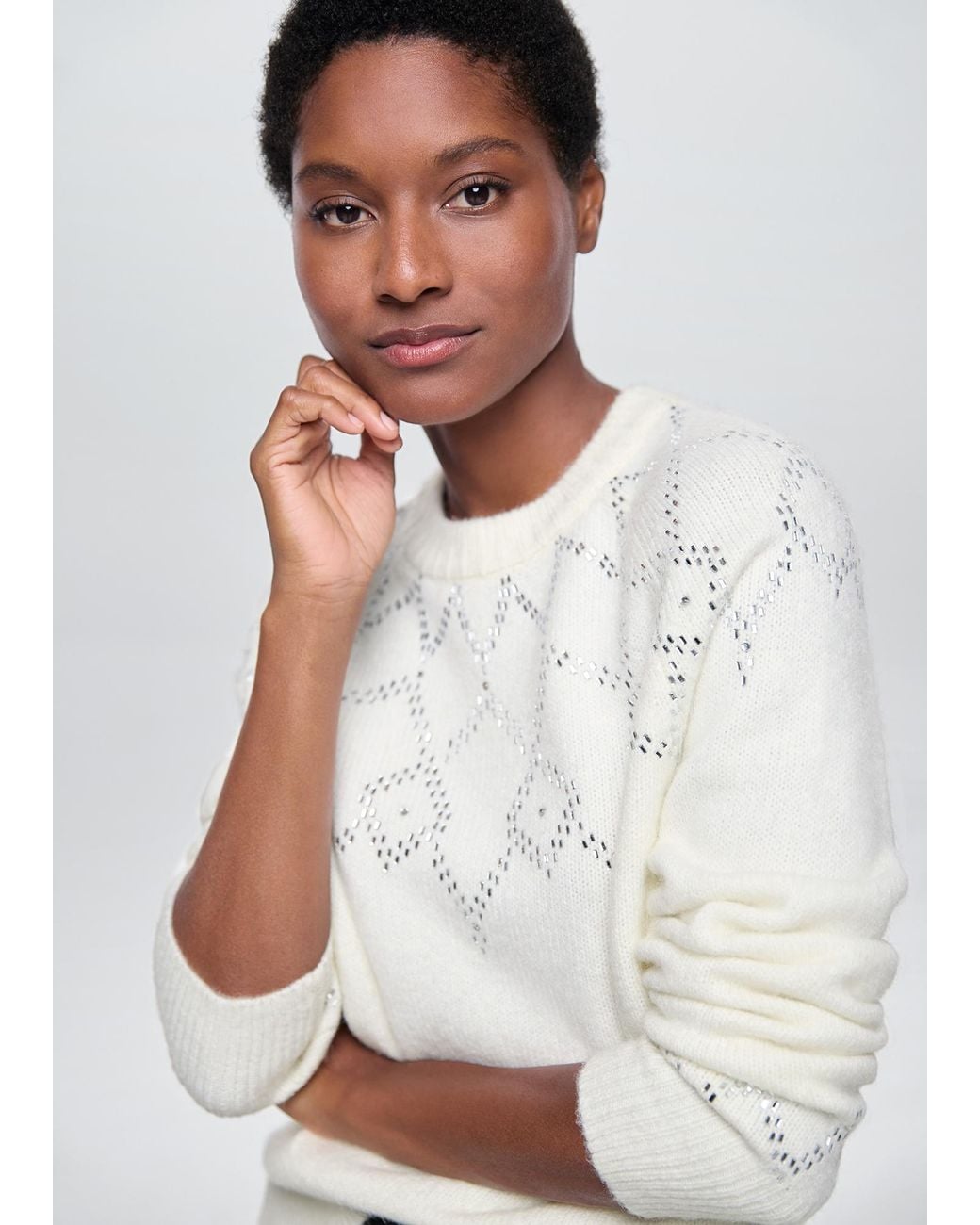Phase Eight White Abigail Hotfix Fairisle Jumper