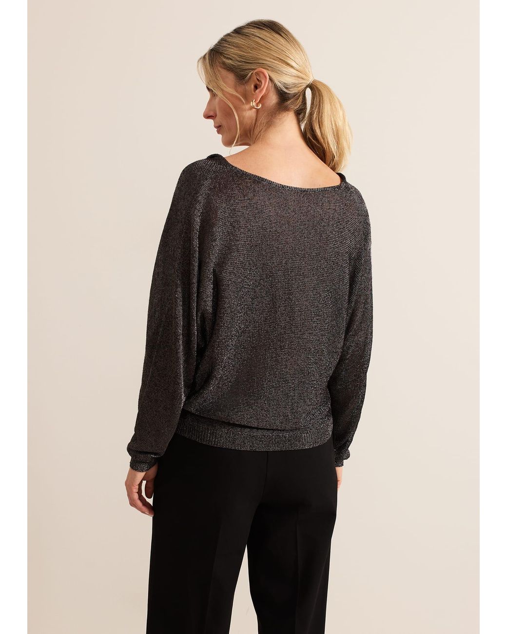 Phase Eight Black Malti Metallic Cowl Neck Knit