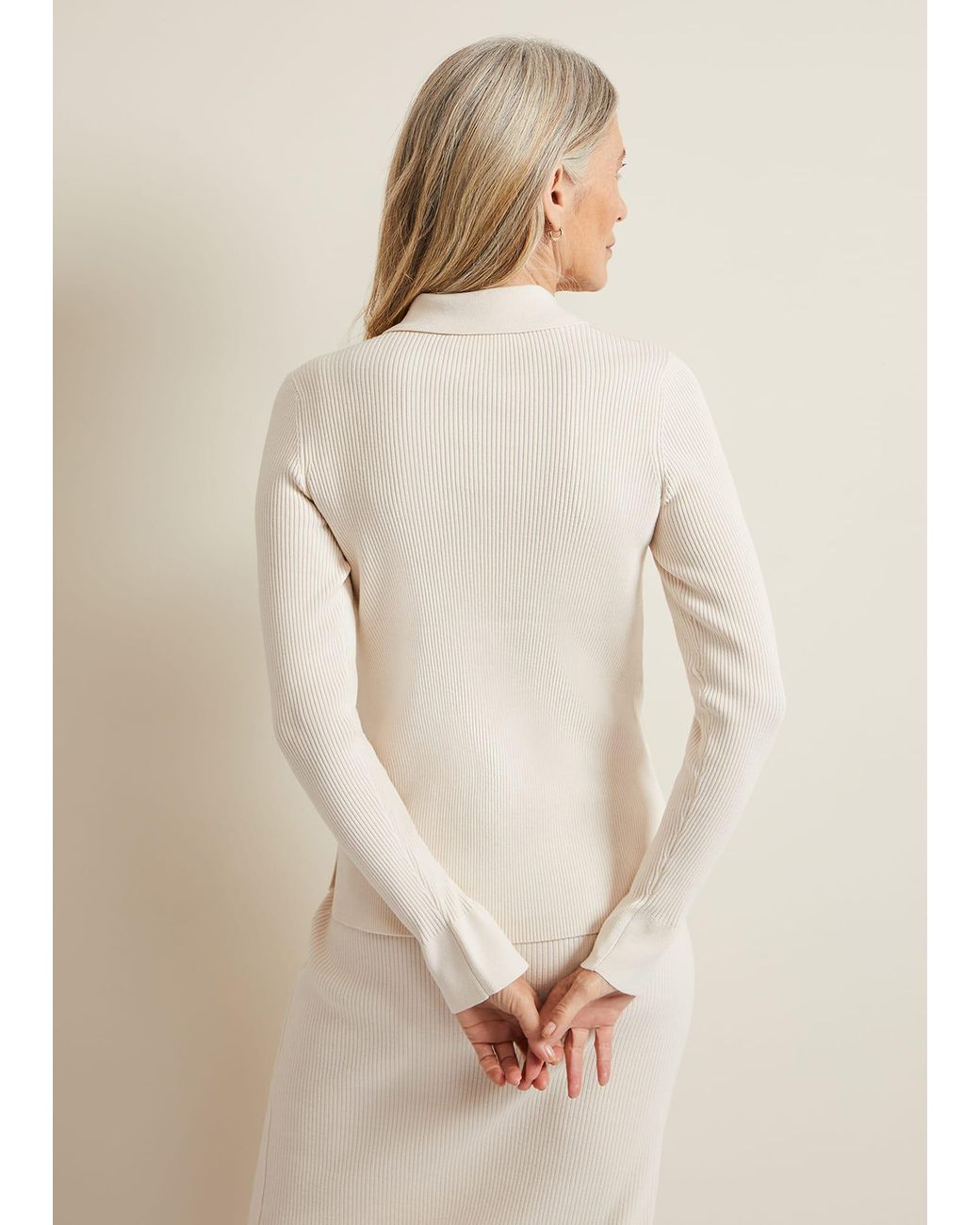 Phase Eight Natural Irina Ribbed Button Detail Knit Top