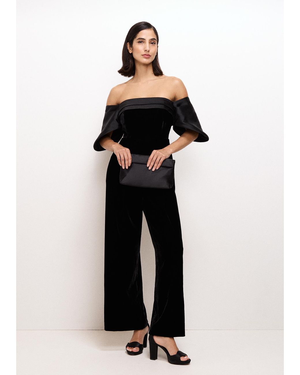 Phase Eight Black Angelica Bardot Velvet Jumpsuit