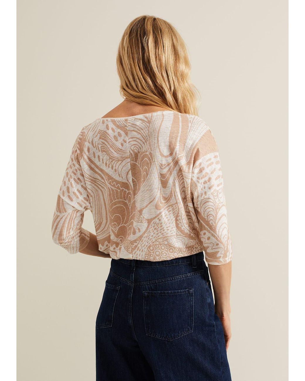 Phase Eight Natural Nori Printed Linen Top