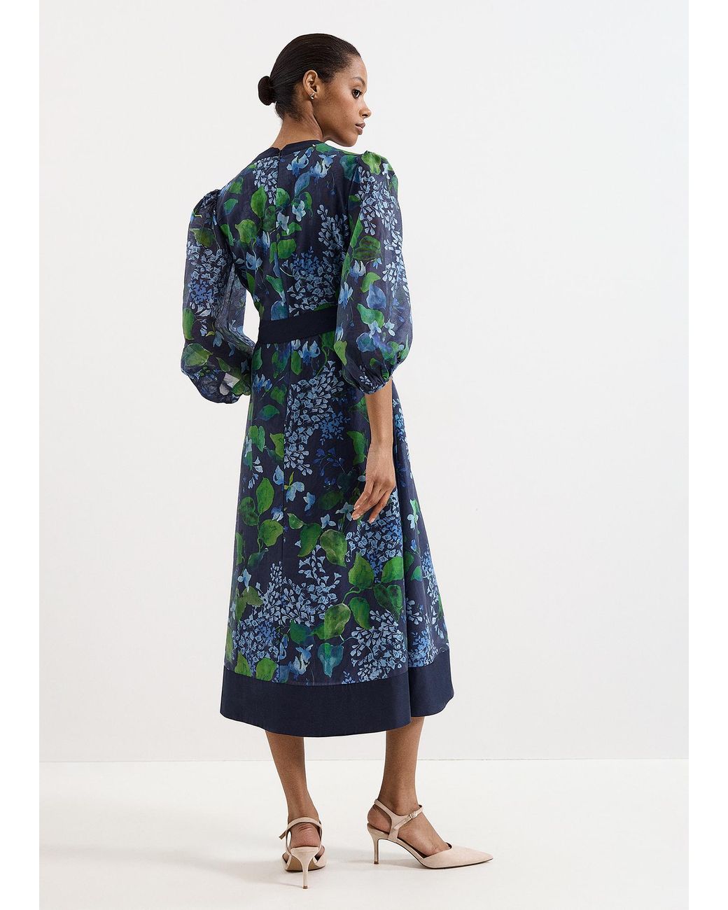 Phase Eight Blue Petite Nixie Tie Belt Print Dress