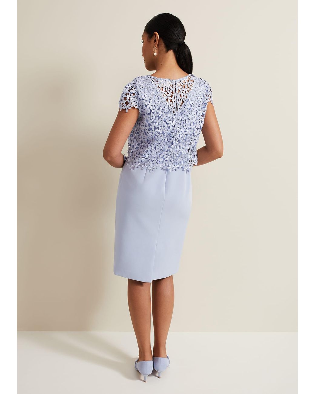 Phase Eight Blue Petite Daisy Lace Double Layer Dress