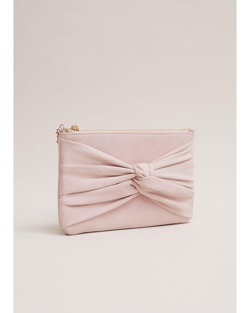 Phase Eight Pink Suede Twist Front Clutch Bag