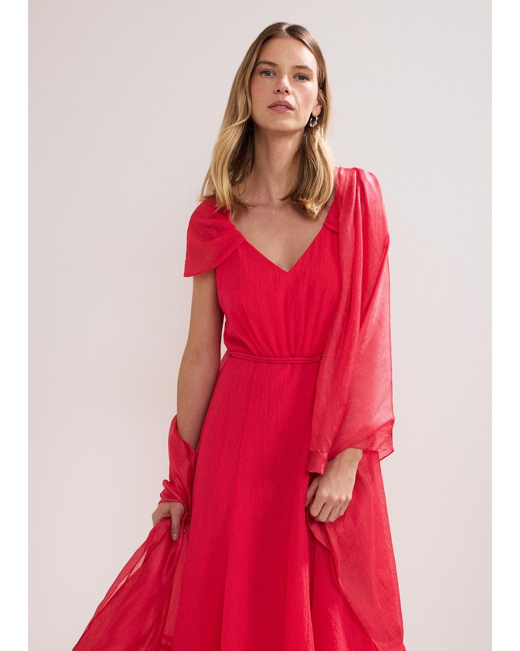 Phase Eight Red Satin Trim Scarf