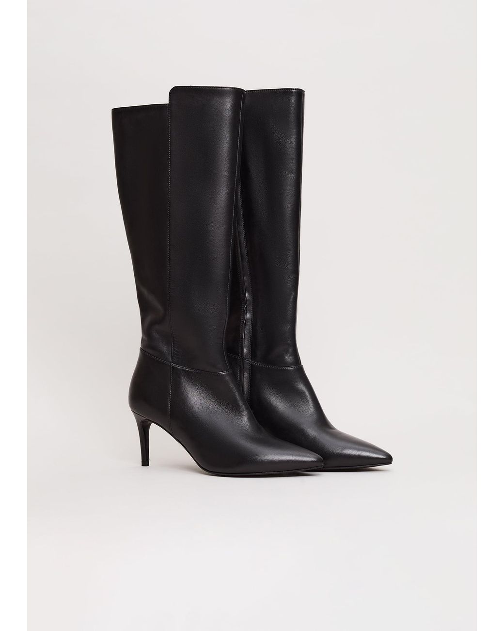 Phase Eight Black Leather Knee High Heeled Boot
