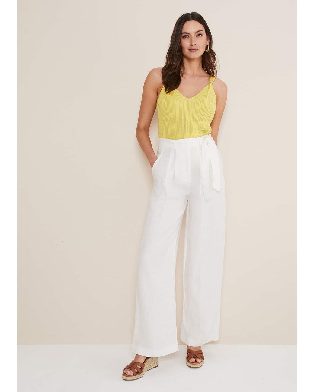 Phase Eight Natural Aaliyah Linen Wide Leg Trousers