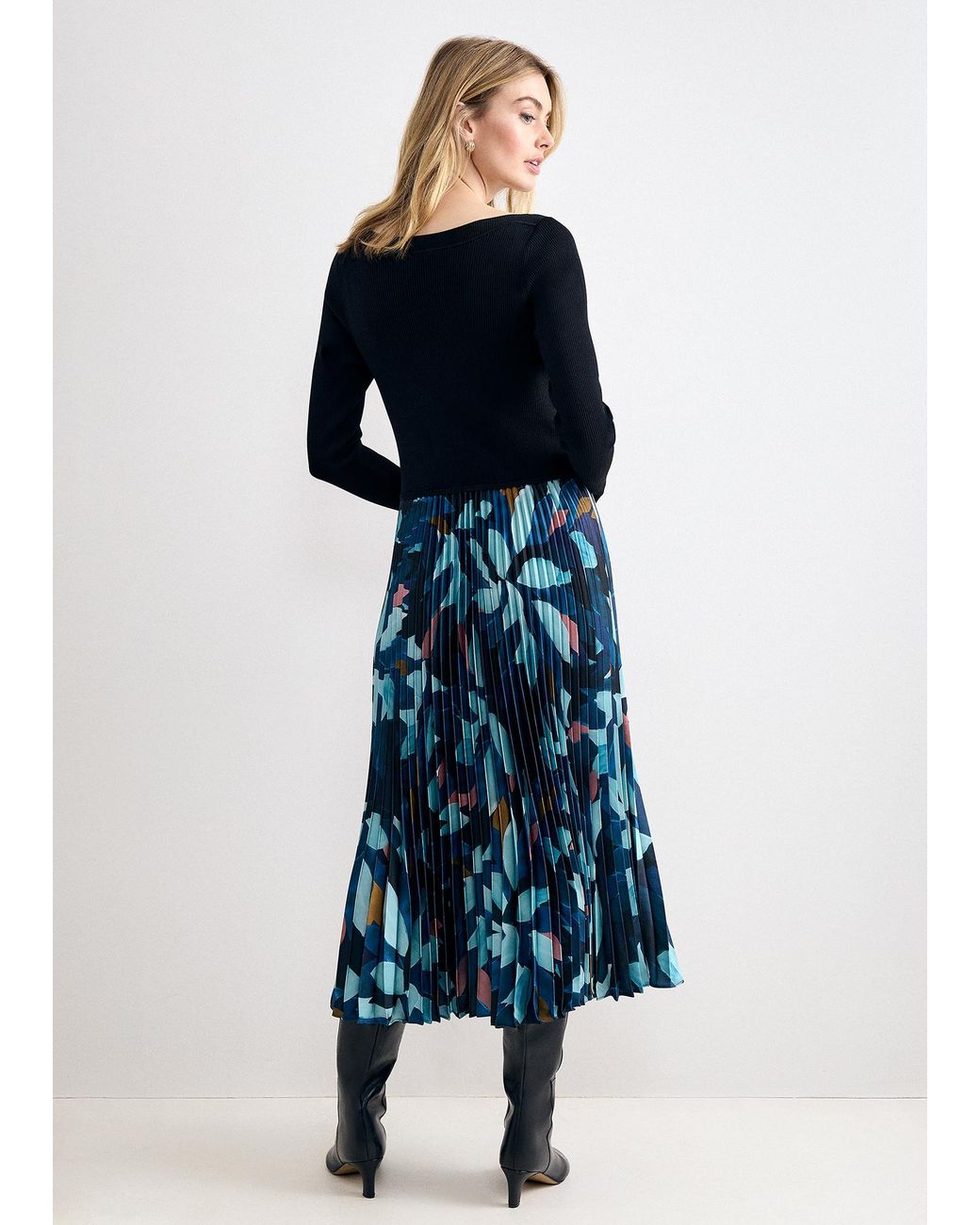 Phase Eight Blue Riley Knit Pattern Dress