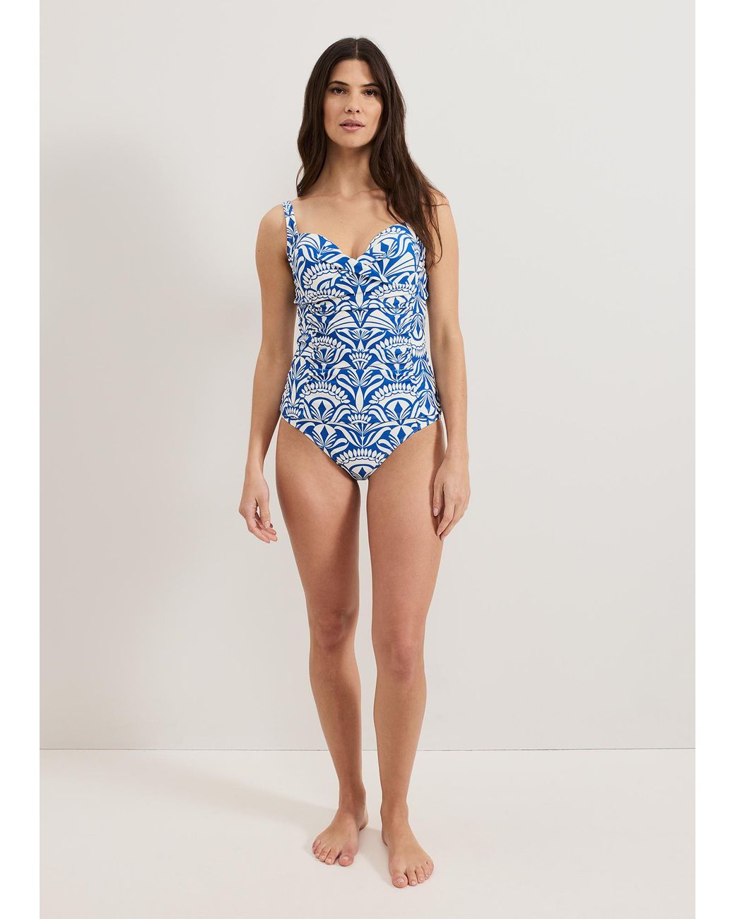 Phase Eight Blue Tile Print Tankini Top