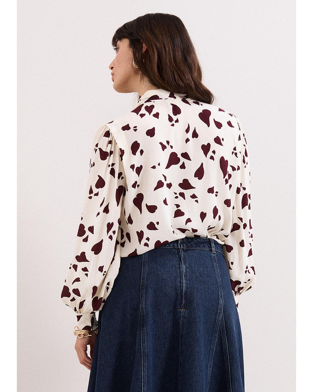 Phase Eight White Paloma Heart Print Tie Neck Blouse
