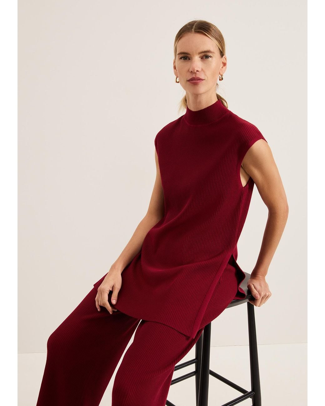 Phase Eight Red Lori Ribbed Knitted Tunic Top